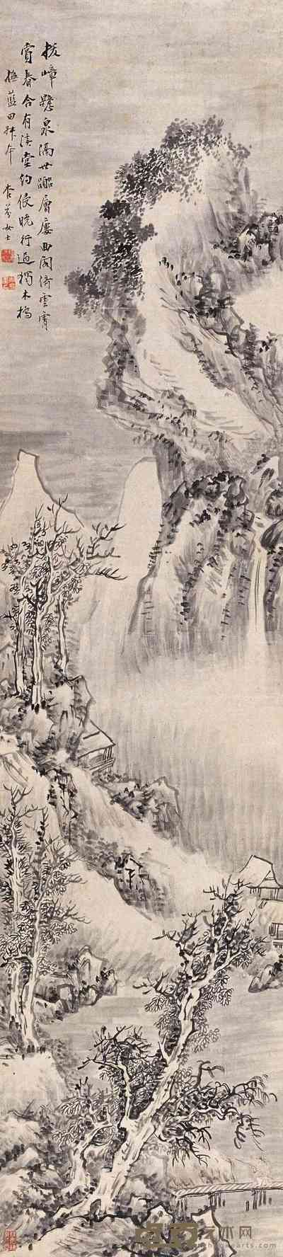 吴杏芬 水墨山水图 立轴 148×34cm